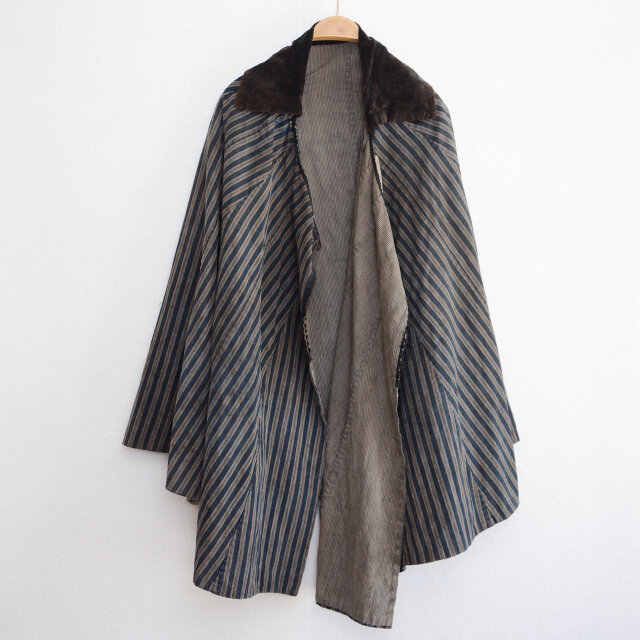 明治〜大正 道中合羽 藍染 木綿 ビロード襟付き / ジャパン