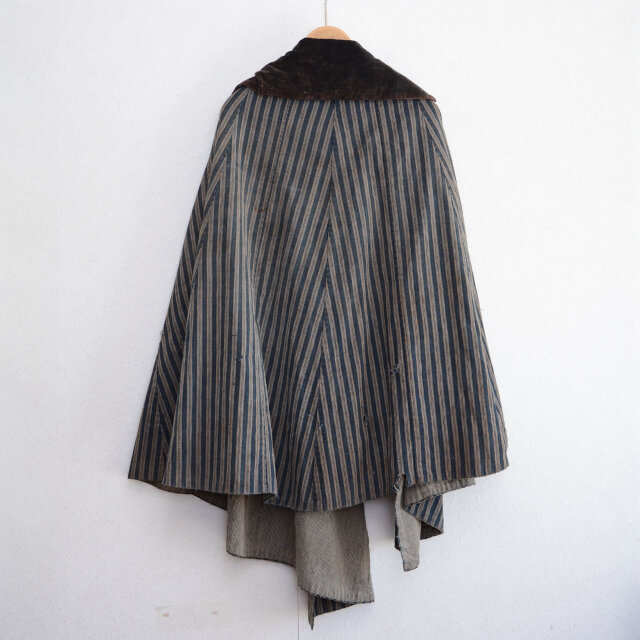 19世紀　野良着　襤褸　道中合羽　ベロア　襟　インディゴ　アンティーク　骨董 道中合羽 野良着 襤褸 インディゴ ベロア 襟 19世紀 骨董 アンティーク