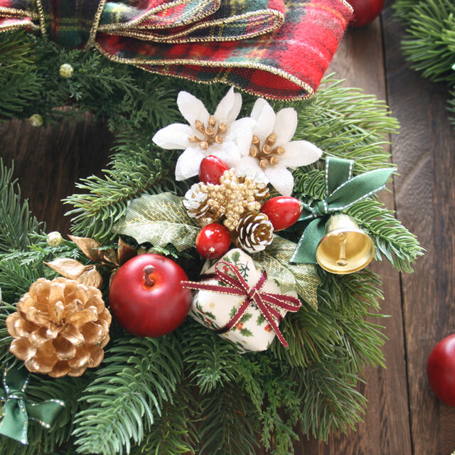 グリーン×レッド王道クリスマスリース30cm アーティフィシャルフラワー