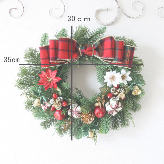 グリーン×レッドの王道クリスマスリース 30cmアーティフィシャル