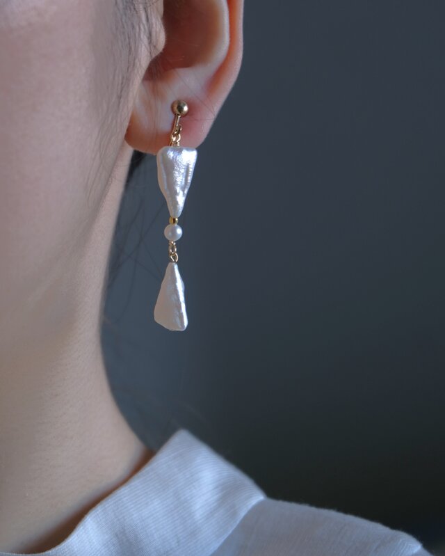 triangle pearl earring 淡水三角バロックパール ピアス・イヤリング