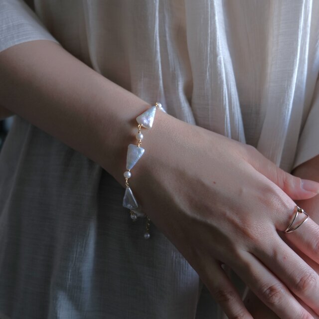 triangle pearl bracelet 淡水三角バロックパール 真珠 ブレスレット