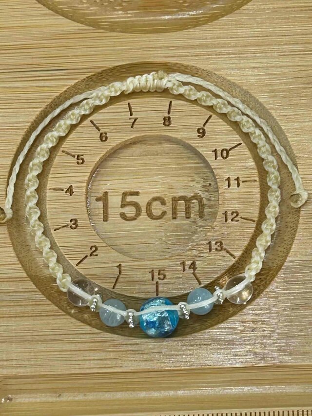 蓄光ホタルガラス・アクアマリン・天然水晶 編み込みブレスレット