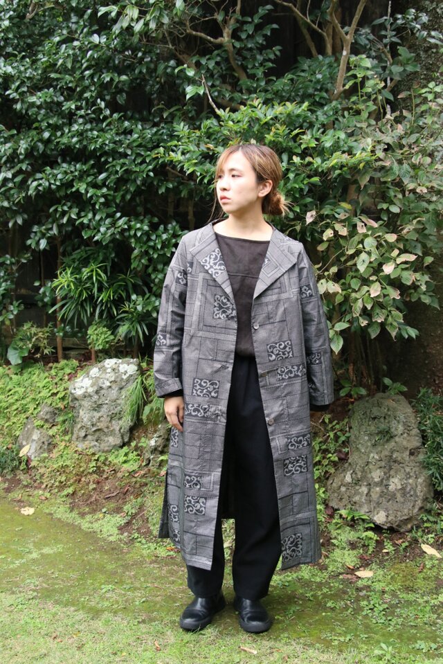 紬の着物リメイク 単衣コート