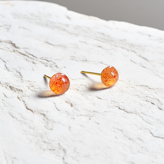 sparkle サンストーンのシンプル一粒スタッドピアス／イヤリング