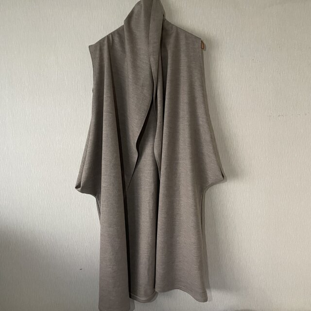 圧縮ウールポケット遊びノースリーブロングジレー　杢ベージュＦ