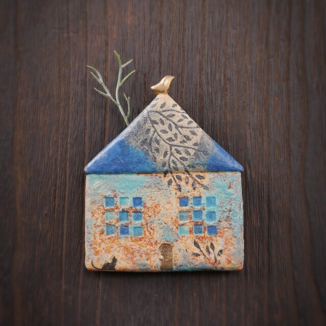 小鳥とおうち 壁掛け no.30 mixed blue roof