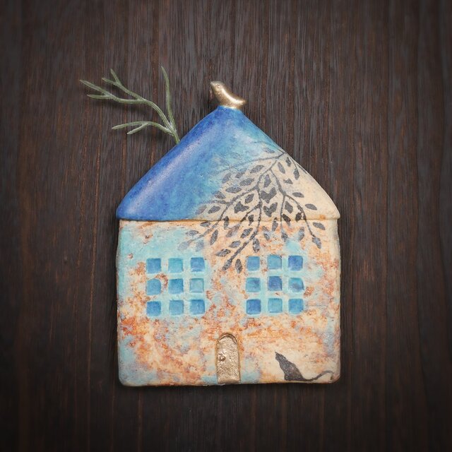 小鳥とおうち 壁掛け no.31 mixed blue roof