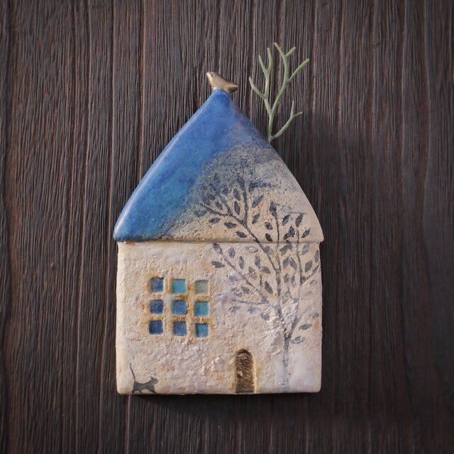 小鳥とおうち 壁掛け no.34 mixed blue roof