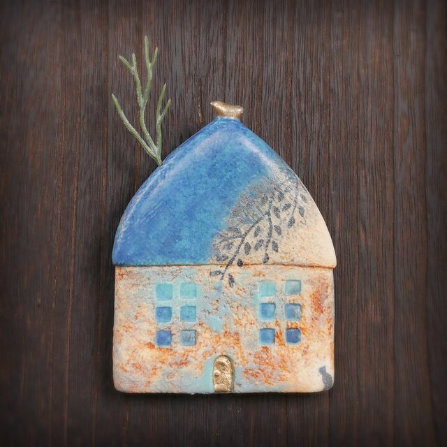 小鳥とおうち 壁掛け no.35 mixed blue roof