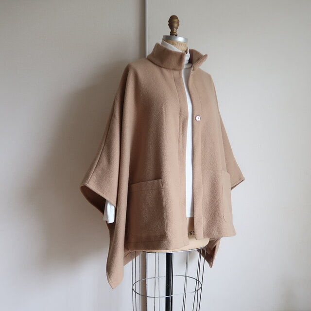 10%off！シープ起毛♡キャメルカラーウールポンチョコート♡サイズフリー・ハイネック♡着回し力・トレンド感