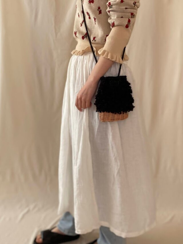 【1点在庫あり】スマホポシェ「黒」籐とかぎ針編みのバッグ /かごバッグ/スマホショルダー/スマホポーチ