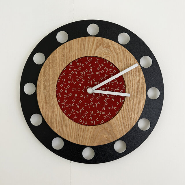 甲州印伝クロック：とんぼ赤・白 No.01092