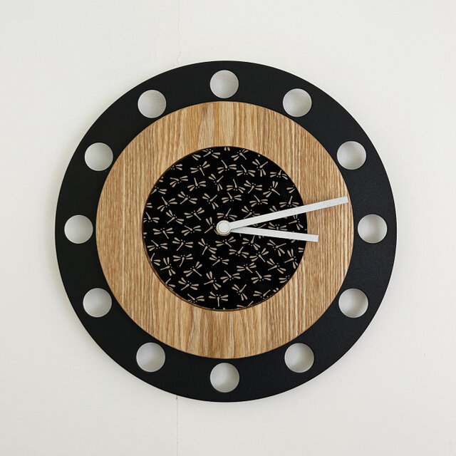 甲州印伝クロック：とんぼ黒・白 No.01093