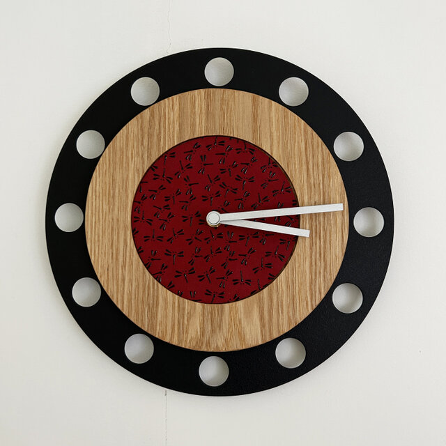 甲州印伝クロック：とんぼ赤・黒 No.01086