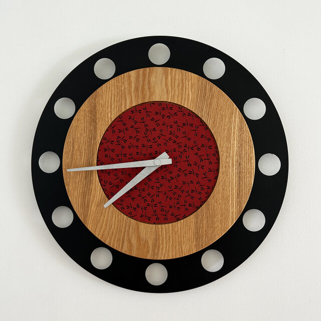 甲州印伝クロック 大型：とんぼ赤・黒 No.L1010