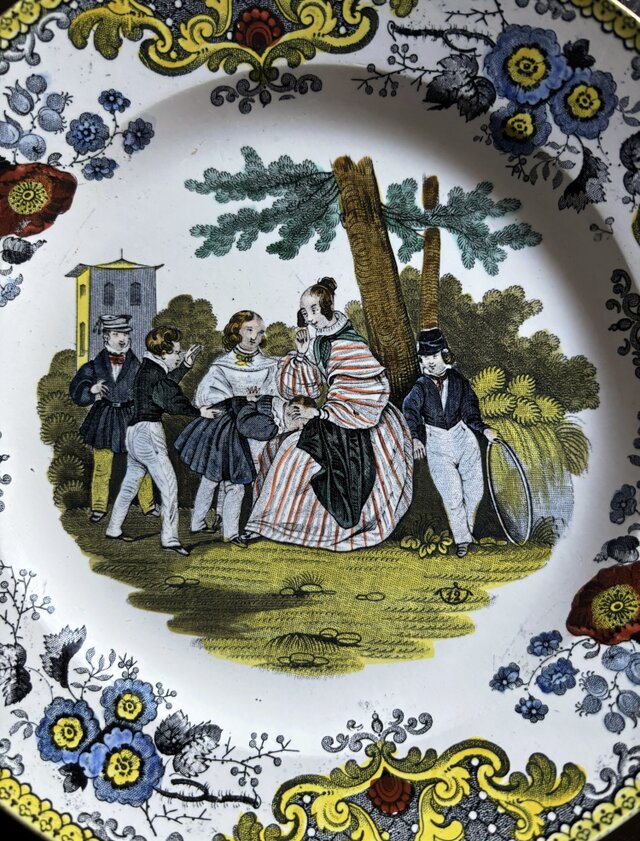 Creil クレイユ ファイアンスフィーヌ 手彩色 平皿 グリザイユ皿 φ20