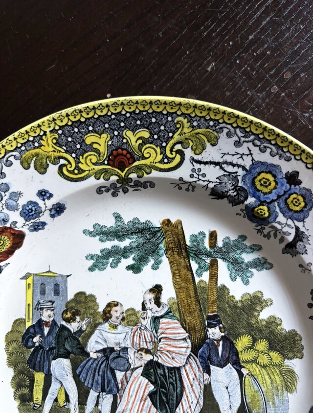 Creil クレイユ ファイアンスフィーヌ 手彩色 平皿 グリザイユ皿 φ20