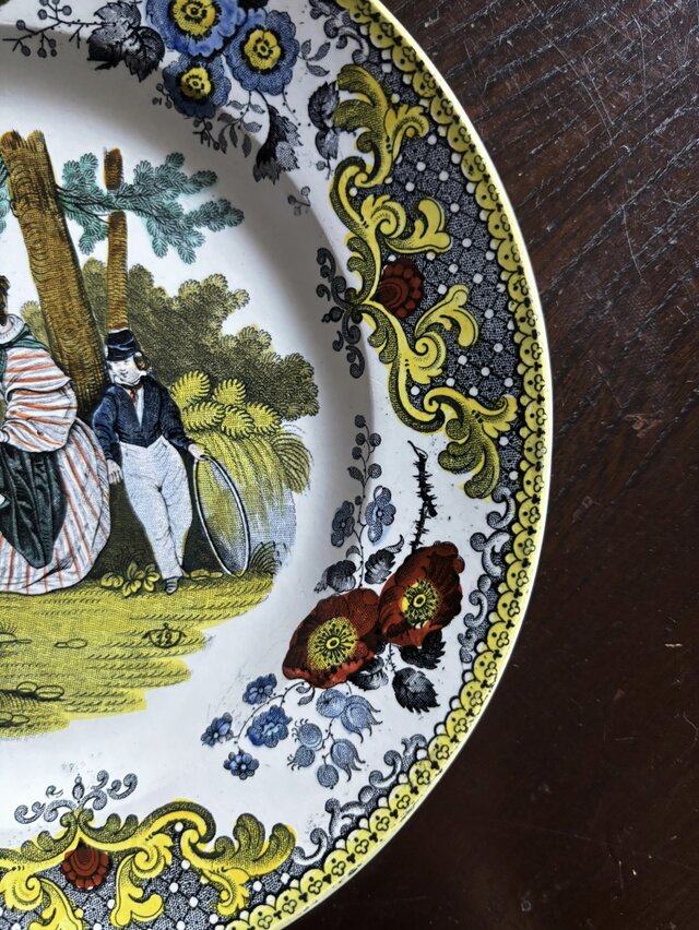 Creil クレイユ ファイアンスフィーヌ 手彩色 平皿 グリザイユ皿 φ20