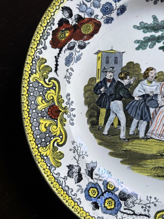 Creil クレイユ ファイアンスフィーヌ 手彩色 平皿 グリザイユ皿