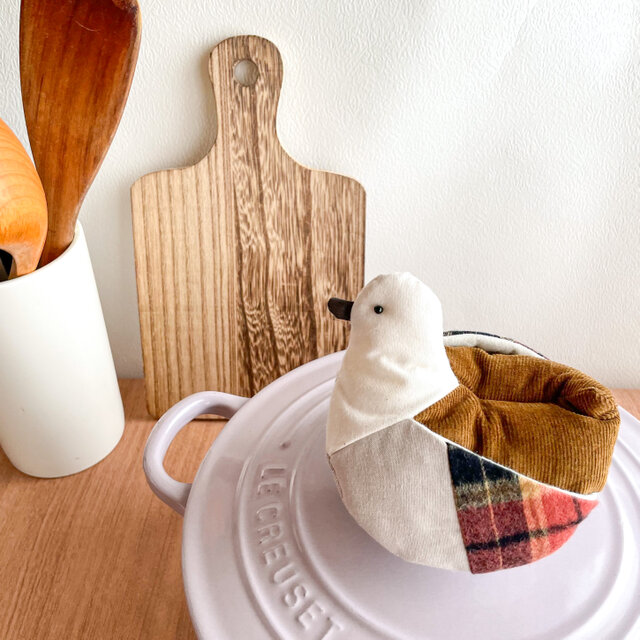 小鳥の鍋つかみ＊秋赤チェック