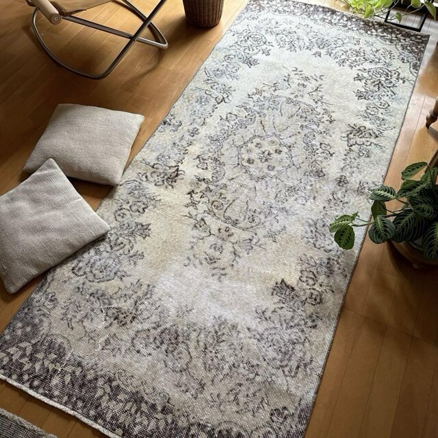 88×211 ナチュラルカラー ブラウン メダリオン トルコヴィンテージラグ