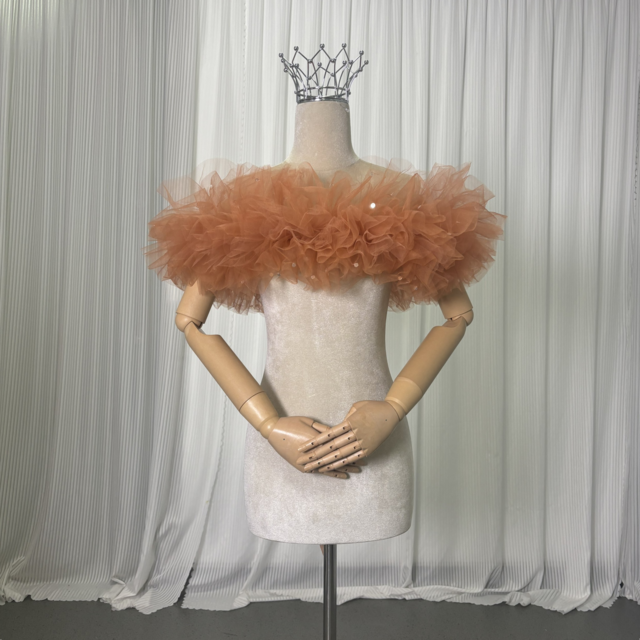 取り外しオフショルダー オレンジ キラキラスパンコール 編み上げ オーダーメイド フリルオフショルダー