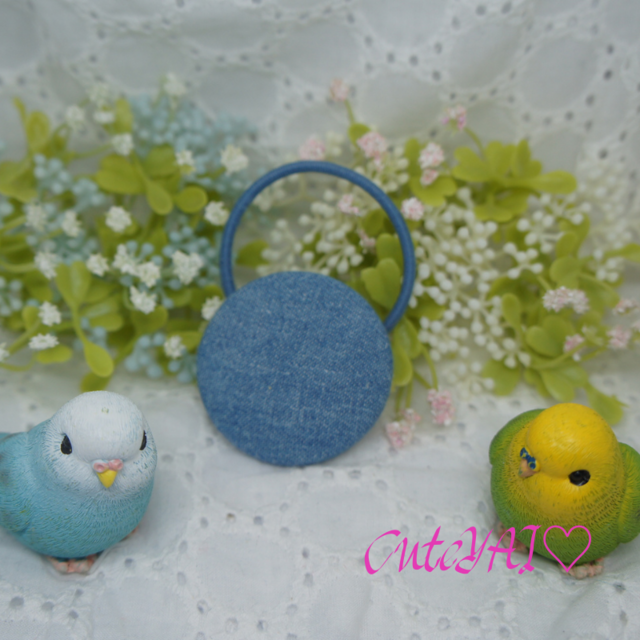 くるみボタン ヘアゴム デニム 01