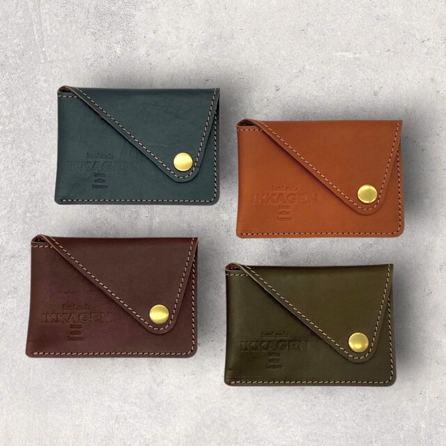 レザーコンパクトカードケース（ハンドメイド／スリム／裏地付き／ギフト対応）