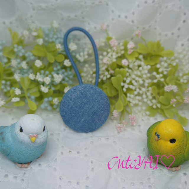 くるみボタン ヘアゴム デニム 02