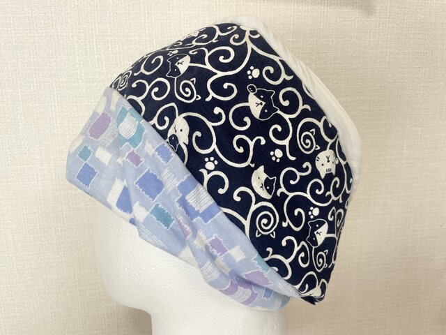 ブルーにゃんこ国内手作りネックウォーマーエアコンの風除けや日焼け  