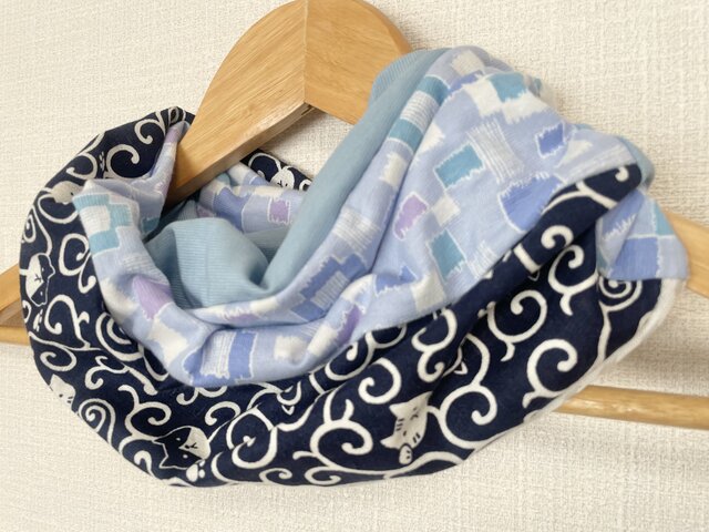 ブルーにゃんこ国内手作りネックウォーマーエアコンの風除けや日焼け  