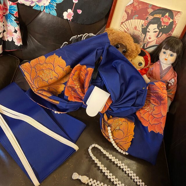 振袖 着物 ロングワンピース ドレス 2部式ローズ/バラ作り帯 リメイク
