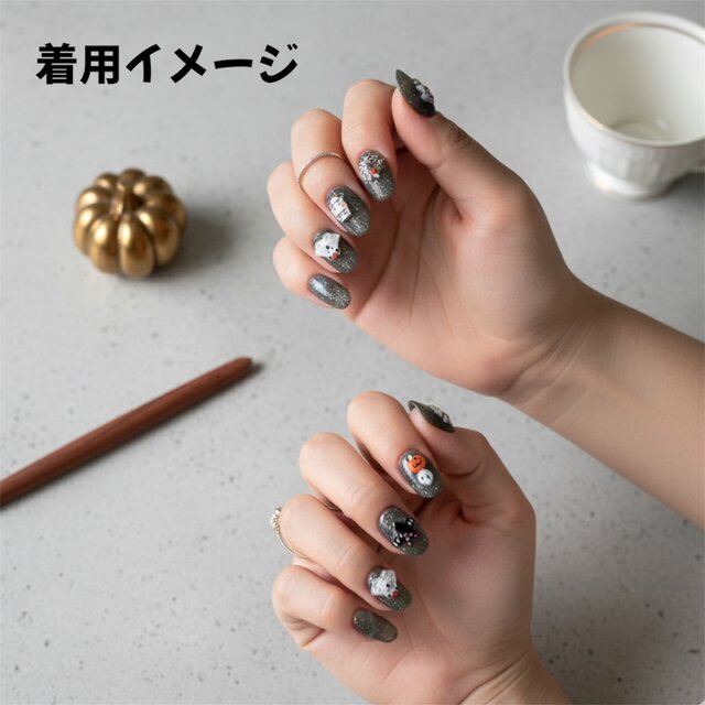 現品No.124】ハロウィン＊ネイルチップ＊ショートオーバル②＊14枚