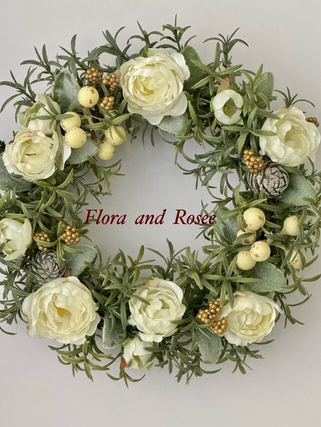 白バラとローズマリーのリース | iichi 日々の暮らしを心地よく