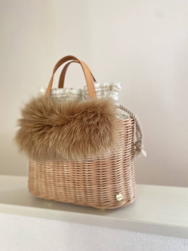 1点在庫あり】手編みの籐かごバッグ/Megg Bag panier/取り外せるファー