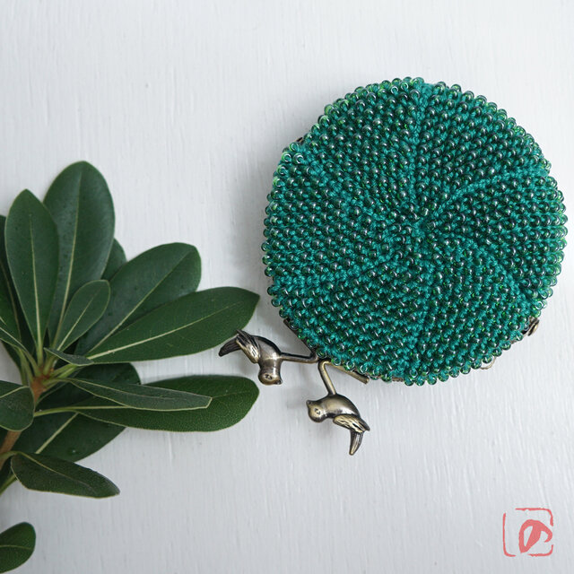 ばあば ♡ ガラスビーズのまんまるがま口（vihreä metsä・2168）
