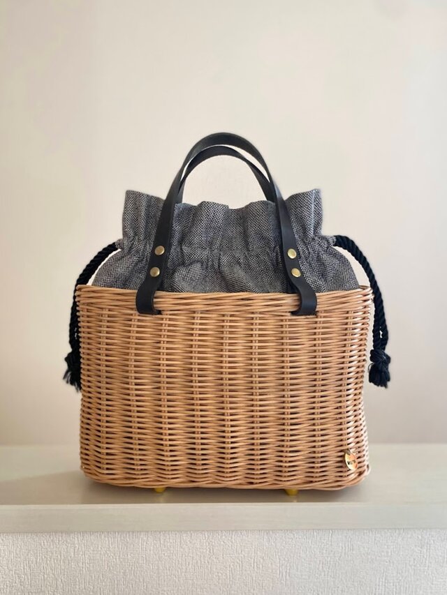 1点在庫あり】手編みの籐かごバッグ/Megg Bag panier/取り外せるファー