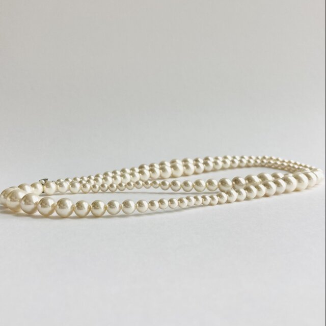 貝パールグラデーションデザインロングネックレス/約5x10mm約87cm/ホワイトベージュ/R/japan製