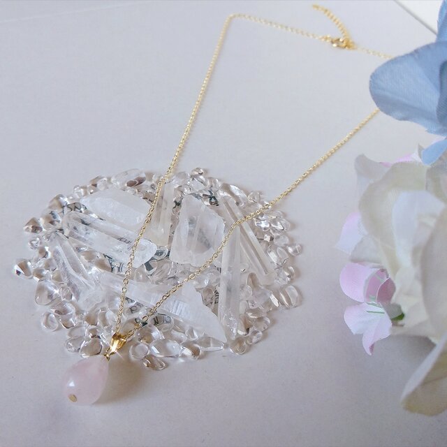 『10月の誕生石』ローズクォーツ 天然石 14kgf ネックレス ペンダント