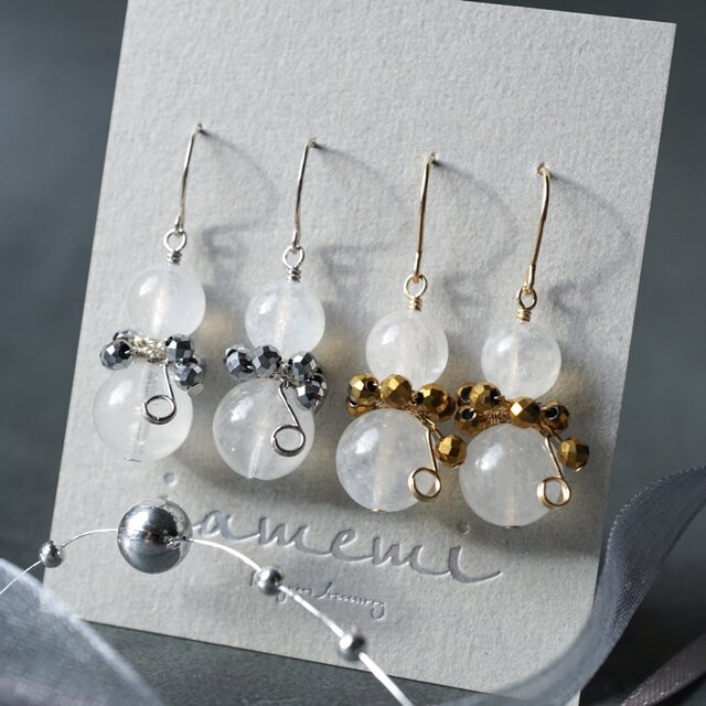 ごきげん雪だるま」ピアス イヤリング 音符 ムーンストーン クリスマス