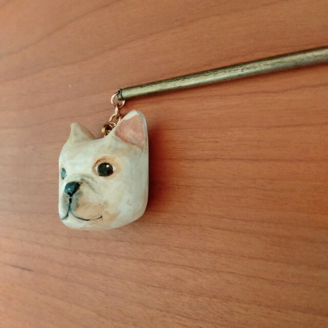 【特別価格】木製かんざし　フレンチブルドッグ　犬