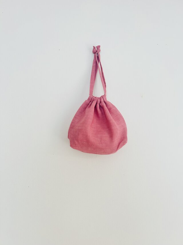 天日干しリネンの巾着　　ピンク