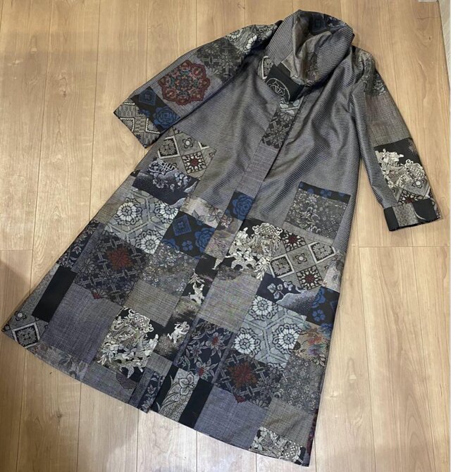大島紬男大島紬のパッチワークコート