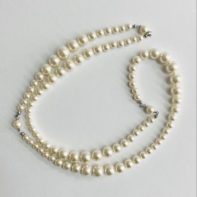 ガラスパールグラデーションデザインオペラネックレス/6x11mm約75cm/クリーム/made in japan