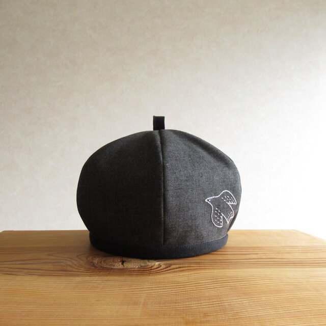 チ*ョ様 鶴デザイン ベレー帽 黒　SEXTET IMP. チ*ョ様 鶴デザイン ベレー帽 黒 SEXTET IMP.