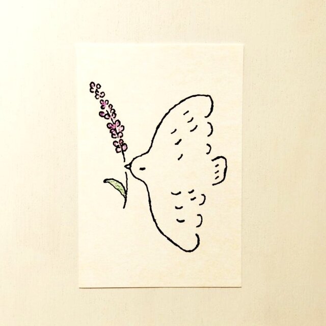 ポストカード「⑳鳥と花　ラベンダー」3枚～　絵葉書｜紙雑貨｜イラスト