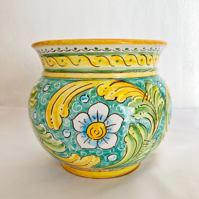 鉢カバー 14cm Baroccoマヨリカ焼き イタリア陶器 フラワーベース　花器　 CSP029