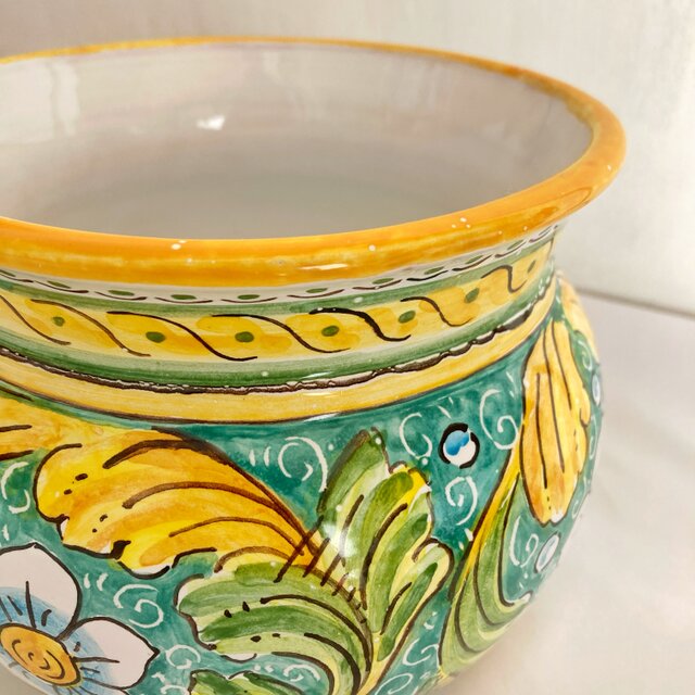 鉢カバー 14cm Baroccoマヨリカ焼き イタリア陶器 フラワーベース 花器