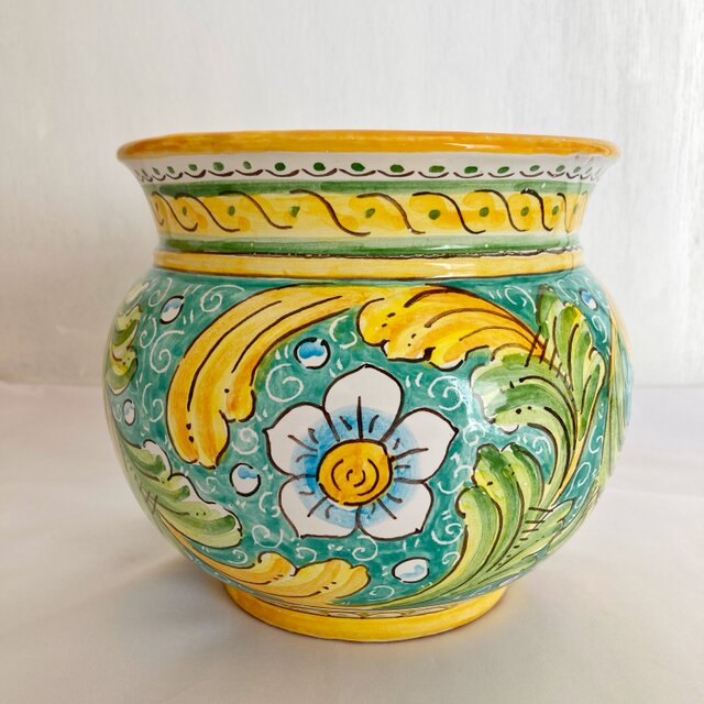 鉢カバー 14cm Baroccoマヨリカ焼き イタリア陶器 フラワーベース 花器